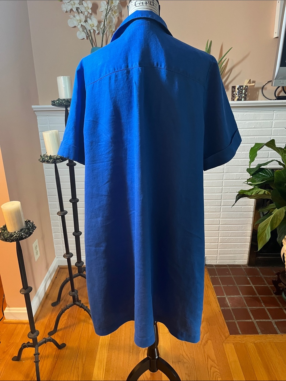 J.Jill Love Linen Bright Royal Blue Collared Button-Front Dress - Picture 5 of 8